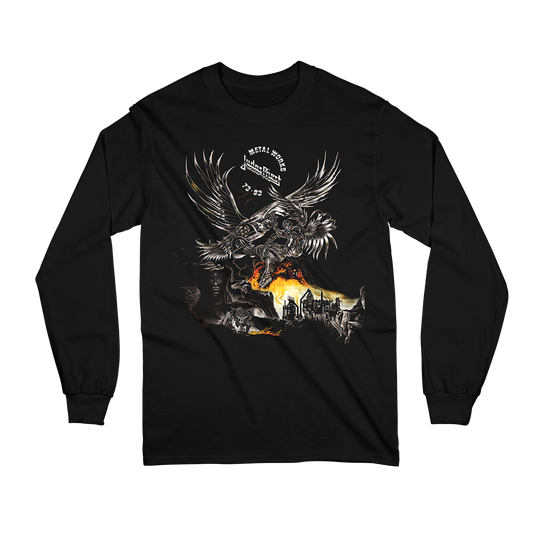 Black Judas Priest long sleeve tee with Metalworks artwork on the front.